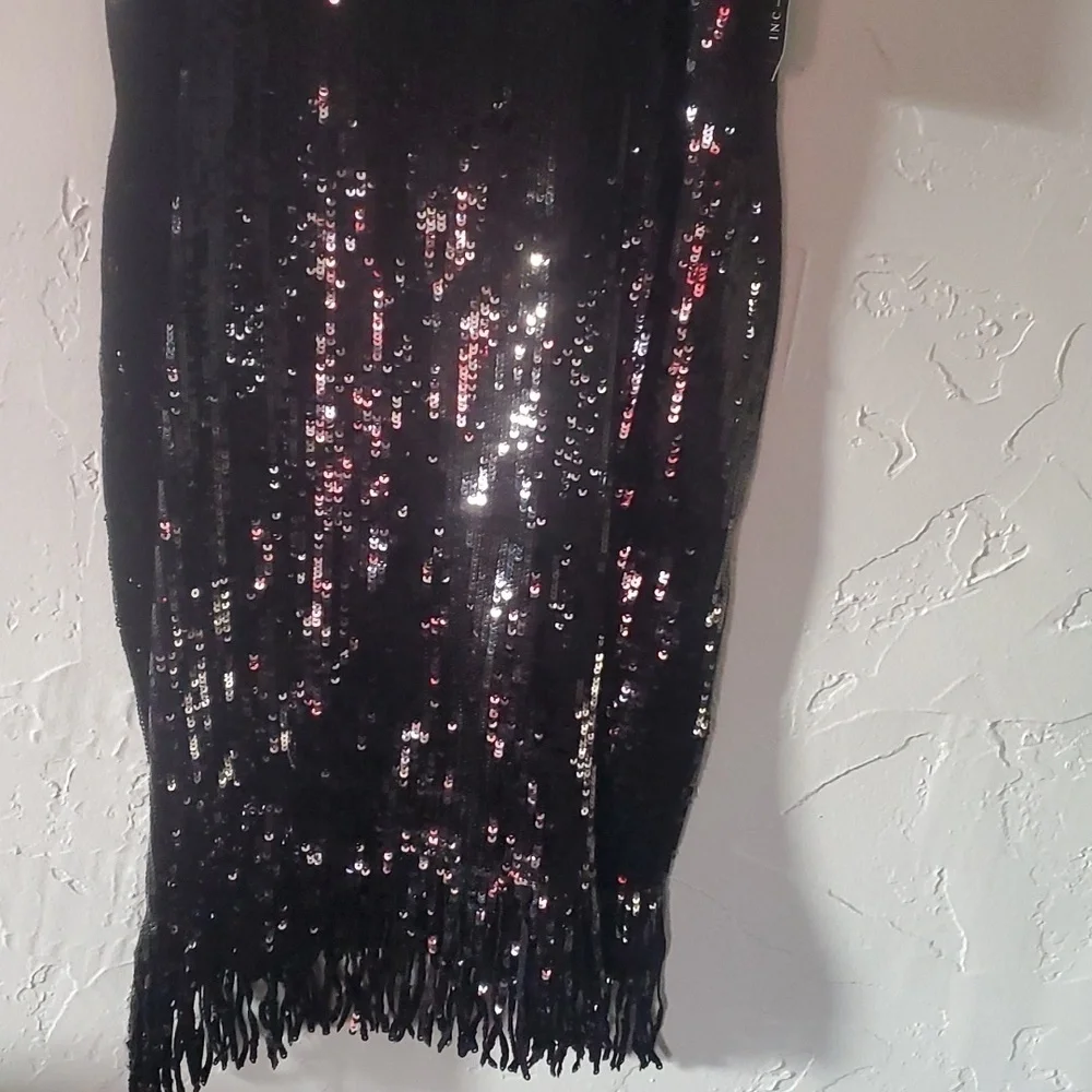 INC Black Sequin Fringe Bottom Dress Extra Large - Picture 7 of 8